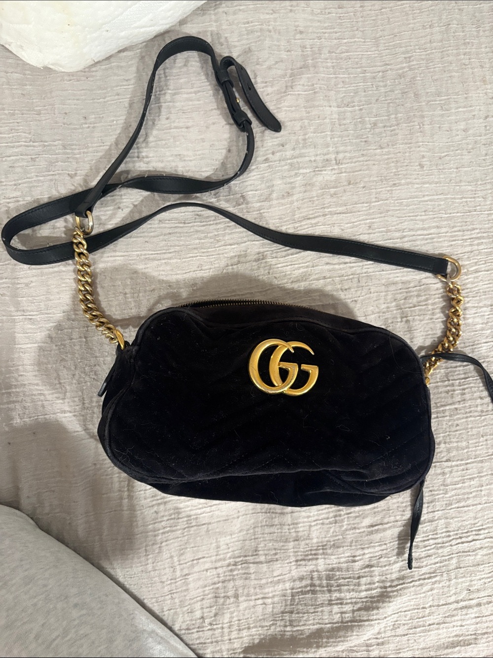 Black Velvet Gucci  Crossbody Shoulder Bag with Gold Hardware